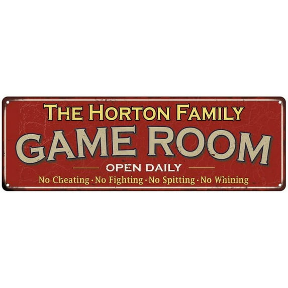 The Horton Family Gift Red Game Room Metal 6x18 Sign 206180038463