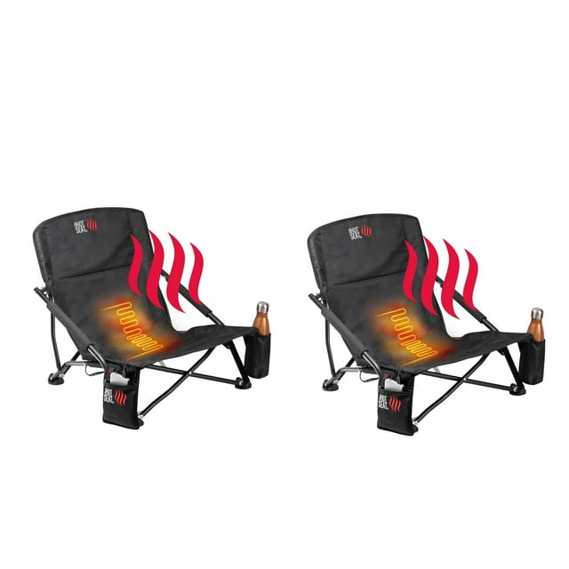The Hot Seat, Heated Lightweight Folding Low Beach Chair, 2 Zipper Pockets, Heats up to 115 Degrees- 2 Pack