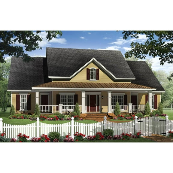 The House Designers: THD-1028 Builder-Ready Blueprints to Build a Modest Farm House Plan with Slab Foundation (5 Printed Sets)