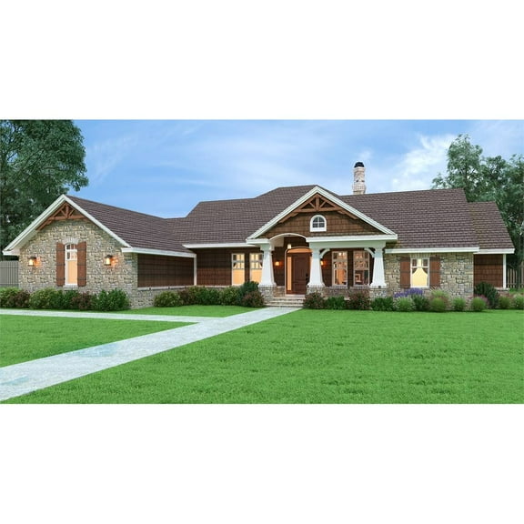 The House Designers: THD-2015 Builder-Ready Blueprints to Build a Craftsman House Plan with Slab Foundation (5 Printed Sets)