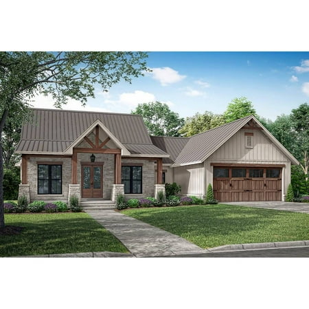 The House Designers: THD-4368 Builder-Ready Blueprints to Build a Rustic Country Ranch House Plan with Slab Foundation (5 Printed Sets)