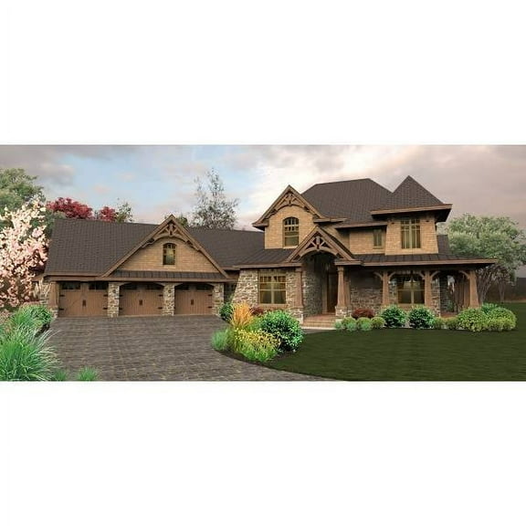 The House Designers: THD-4440 Builder-Ready Blueprints to Build a European Craftsman House Plan with Slab Foundation (5 Printed Sets)