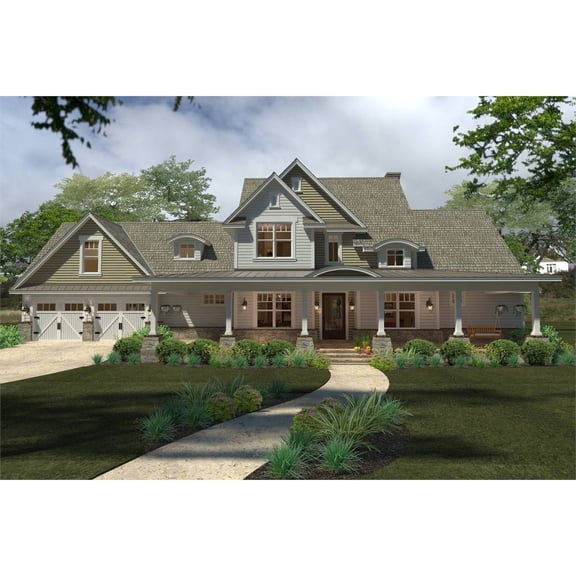 The House Designers: THD-5521 Builder-Ready Blueprints to Build a Farm House Plan with Slab Foundation (5 Printed Sets)