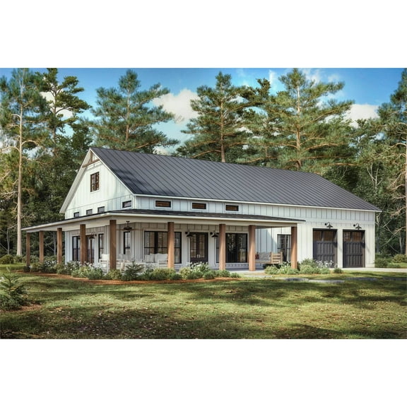The House Designers: THD-6693 Builder-Ready Blueprints to Build an Affordable Barndominium Ranch House Plan with Slab Foundation (5 Printed Sets)