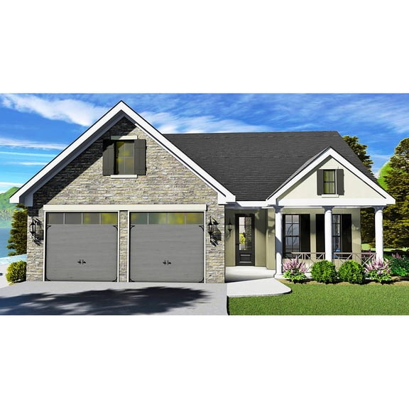 The House Designers: THD-7217 Builder-Ready Blueprints to Build a Narrow Southern Ranch House Plan with Slab Foundation (5 Printed Sets)