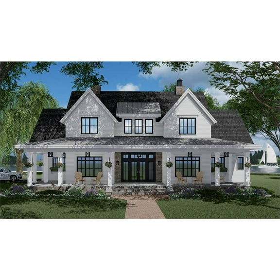 The House Designers THD-7375 Two-Story Farmhouse Plan with Crawlspace Foundation (5 Printed Sets)