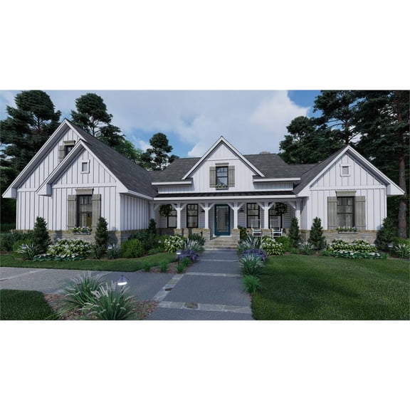 The House Designers: THD-7393 Builder-Ready Blueprints to Build a Spacious Farmhouse Plan with Slab Foundation (5 Printed Sets)