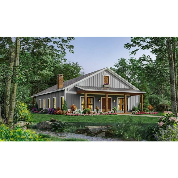 The House Designers: THD-8037 Builder-Ready Blueprints to Build an Affordable One-Story Barndominium House Plan with Slab Foundation (5 Printed Sets)