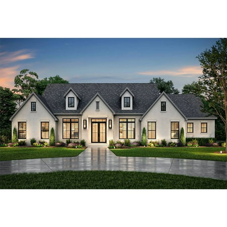 The House Designers THD-9285 Gabled Traditional-Style Ranch Plan with Side-Entry Garage and Slab Foundation (5 Printed Sets)