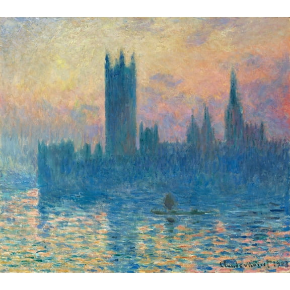 The Houses of Parliament, Sunset by Claude Monet - 12" x 18" Art Print Wall Decor