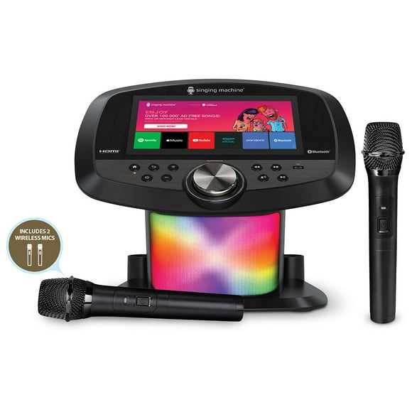 The Hub 2.0, WIFI karaoke system with 2 wireless Microphones and built-in Music Apps ( YouTube, Spotify ), Black