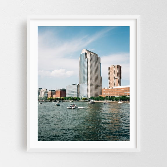 The Hudson River, Tribeca 01 - Manhattan New York Photography Cityscape Skyline Architecture Boat Harbor White Framed Wall Art Print 6 x 8 inches