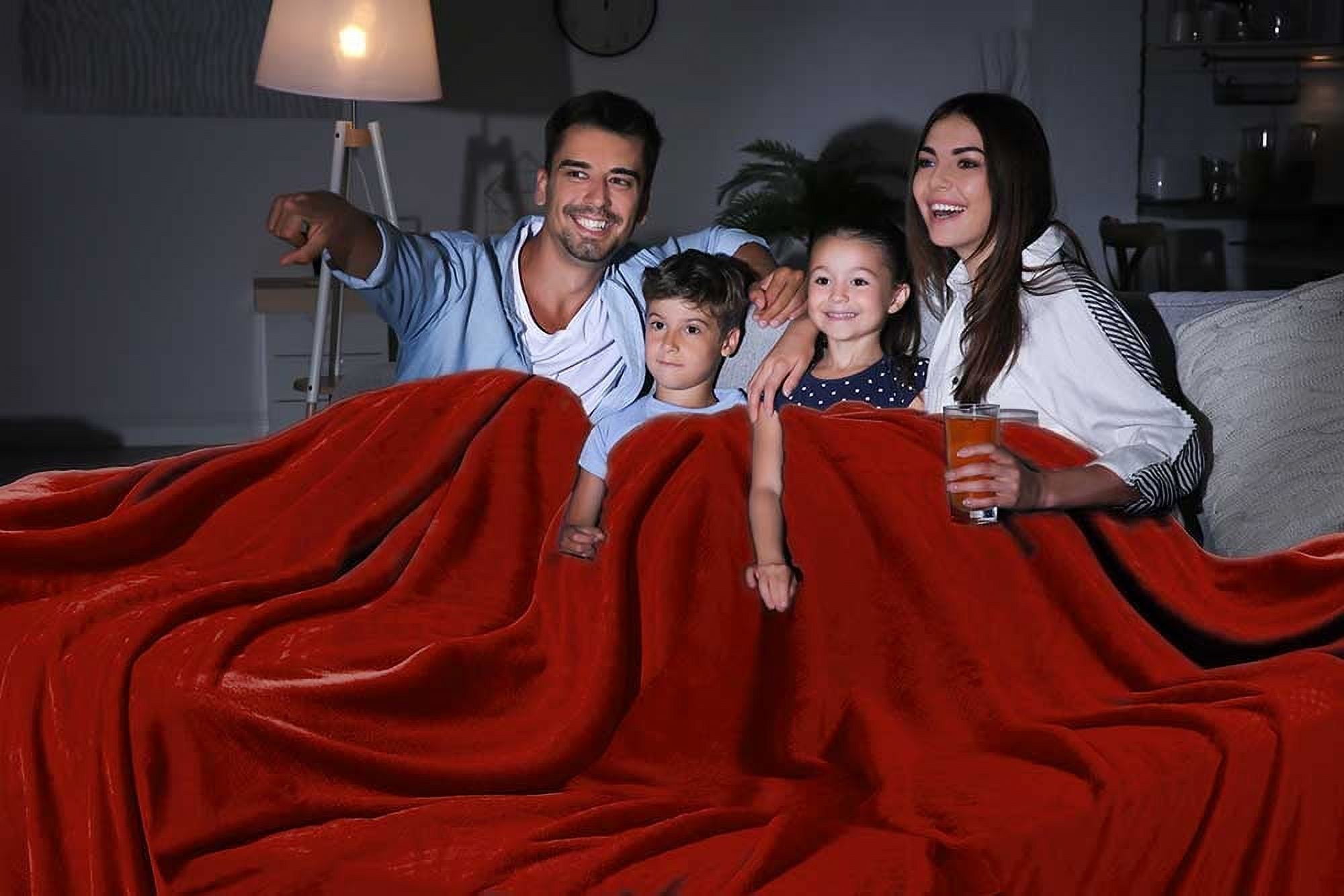 Crimson Oversized Velvet Throw Blanket with Faux-Suede Hem, 110" x 132"