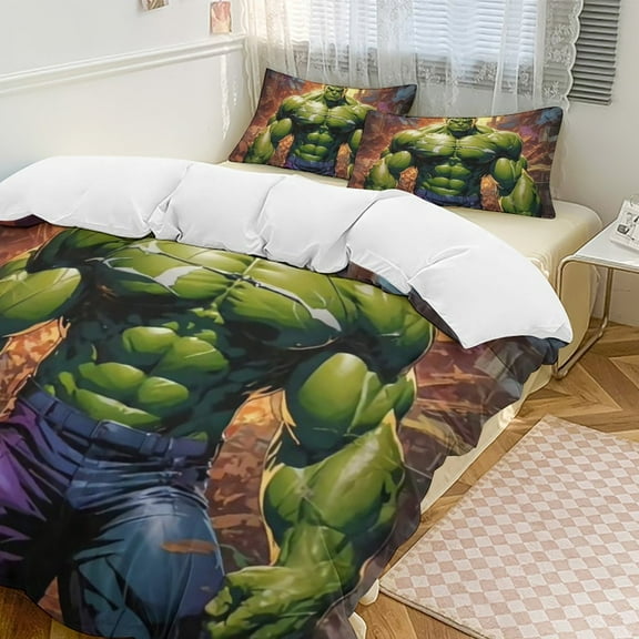 The Hulk Family Bed 3 Piece Set, Personalized Bedding Decor for Kids And Teens, Anime Student Dormitory Cover (86"x70"+ 20 X 30in)