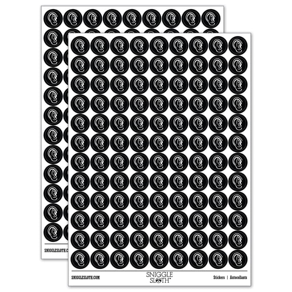 The Human Ear 200+ Round Stickers - Black - Gloss Finish - 0.50" Size