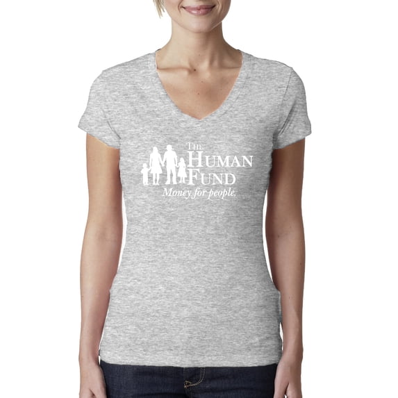 The Human Fund Money for the People Pop Culture Womens V-Neck Tee, Heather Grey, Small