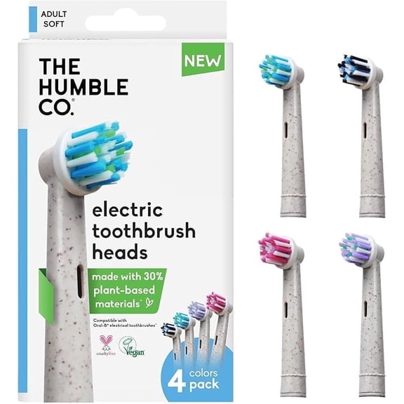 The Humble Co. Electric Toothbrush Heads, Replacement Heads Compatible with Oral B Toothbrush, Helps Remove Plaque and Eliminate Bad Breath, Pack of 4