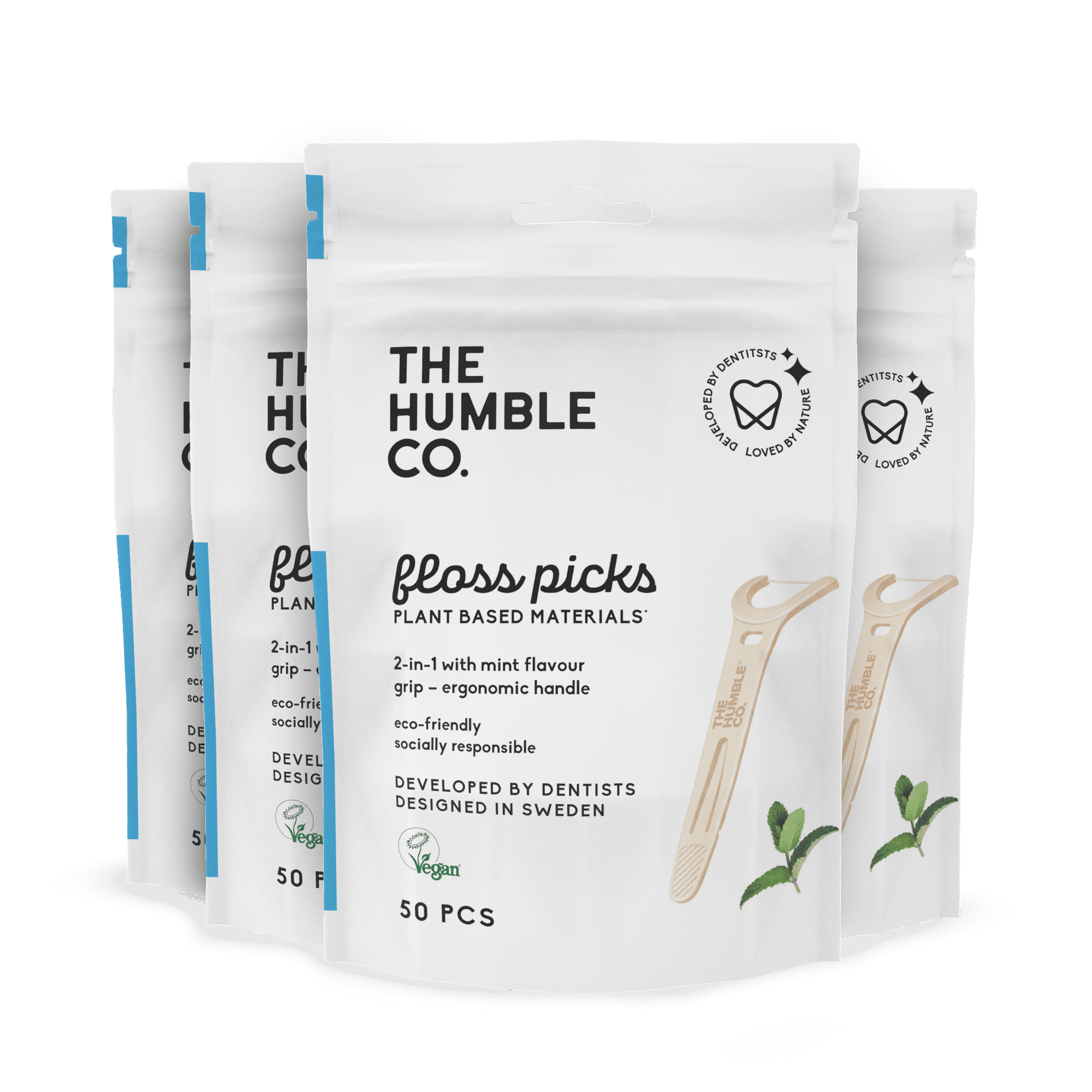 The Humble Co. Natural Dental Floss Picks, Grip Handle, Mint, 200 Count