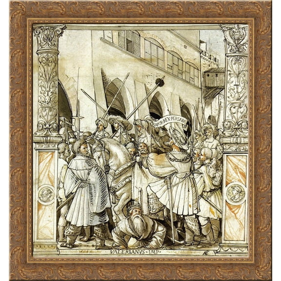 The Humiliation of the Emperor Valerian by the Persian King Sapor 24x20 Gold Ornate Wood Framed Canvas Art by Hans Holbein the Younger