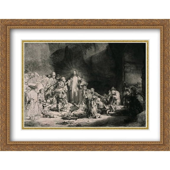 The Hundred Guilder Print 2x Matted 36x28 Large Gold Ornate Framed Art Print by Rembrandt