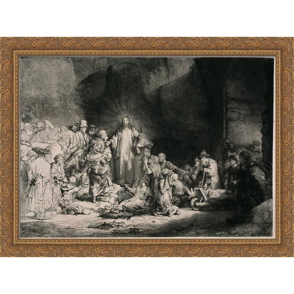 The Hundred Guilder Print 38x28 Large Gold Ornate Wood Framed Canvas Art by Rembrandt