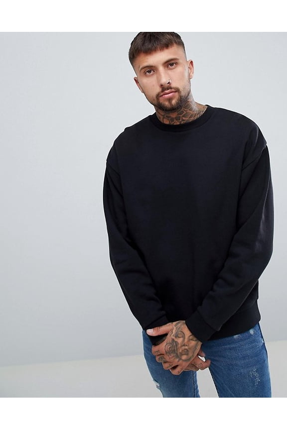 Mens Long Sleeves Crew Sweatshirt,Black,M