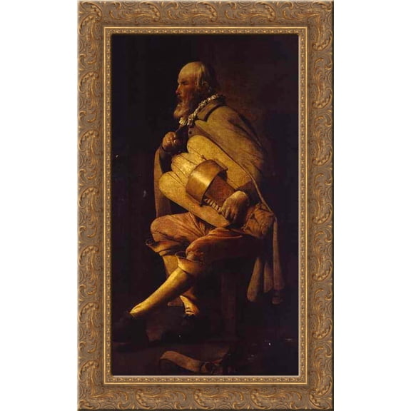 The Hurdy-Gurdy Player 24x16 Gold Ornate Wood Framed Canvas Art by Georges de la Tour