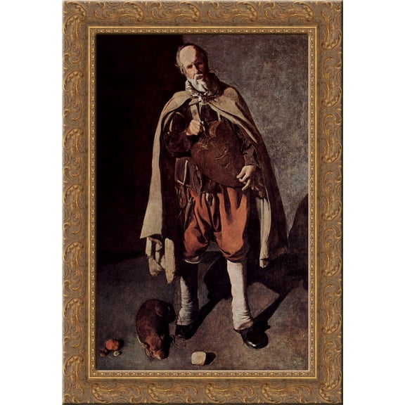 The Hurdy-Gurdy Player with a Dog 24x18 Gold Ornate Wood Framed Canvas Art by Georges de la Tour