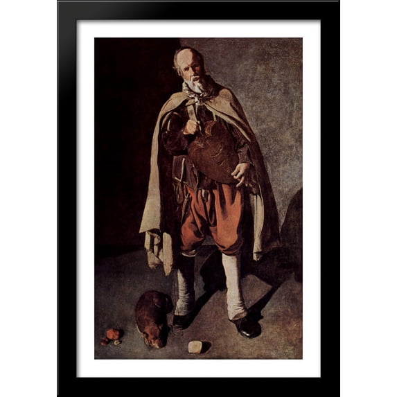 The Hurdy-Gurdy Player with a Dog 28x40 Large Black Wood Framed Print Art by Georges de la Tour