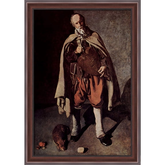 The Hurdy-Gurdy Player with a Dog 28x40 Large Walnut Ornate Wood Framed Canvas Art by Georges de la Tour