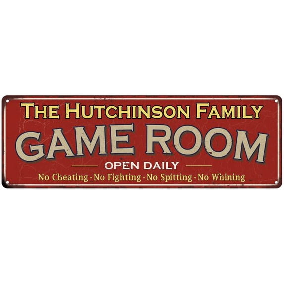 The Hutchinson Family Red Game Room Metal 8x24 Sign 108240038987