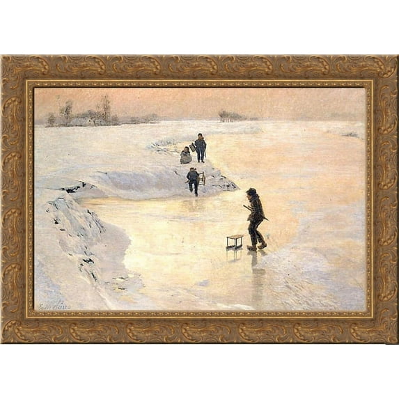 The Ice Birds 24x18 Gold Ornate Wood Framed Canvas Art by Emile Claus