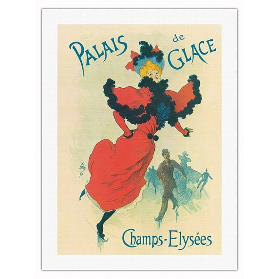 The Ice Palace (Palais de Glace) - Skating on the Champs Elysées Paris France - Vintage French Advertising Poster by Jules Chéret c.1895 - Fine Art Matte Paper Print (Unframed) 18x24in