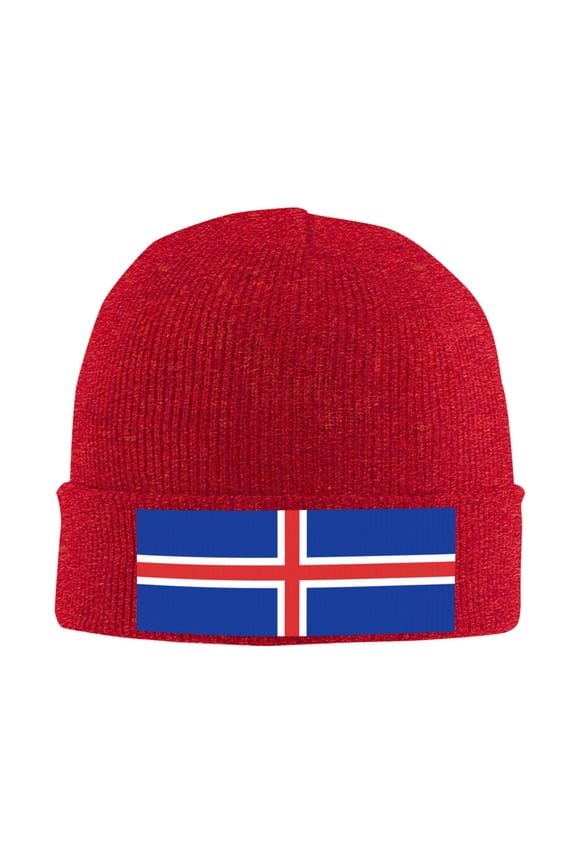 The Icelandic Flag Beanie Hat Knit Hat Skull Cap for Men Women Winter Hat Red