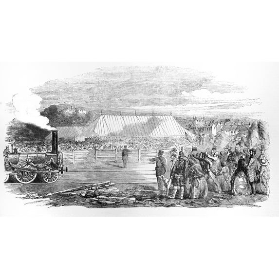 The Illustrated London News Etching From 1854. Opening Of The Great North Of Scotland Railway The Huntley Station by John Short / Design