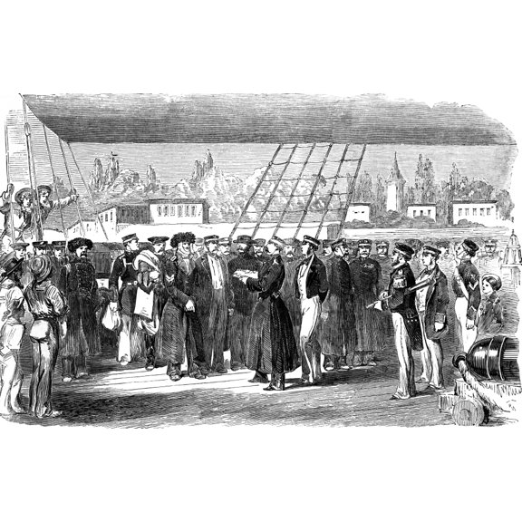 The Illustrated London News Etching From 1854.russian Prisoners On Board A Ship Called The Fury  At Istanbul by John Short / Design Pics (19 x 12)