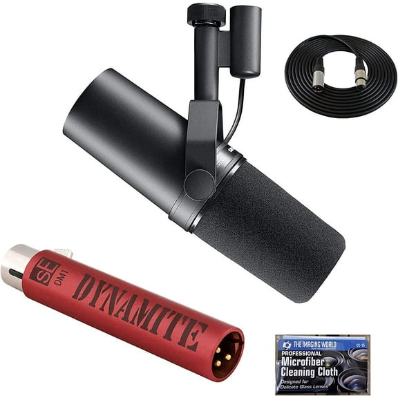 Shure SM7B Vocal Microphone with SE Electronics Dynamite Active Inline Preamplifier and Extra 10' XLR Cable Bundle