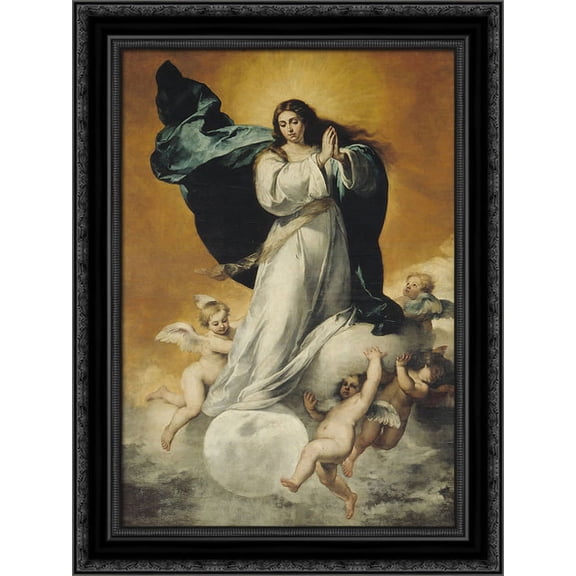 The Immaculate Conception 20x24 Black Ornate Wood Framed Canvas Art by Murillo, Bartolome