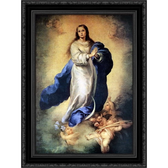 The Immaculate Conception 24x18 Black Ornate Wood Framed Canvas Art by Murillo, Bartolome