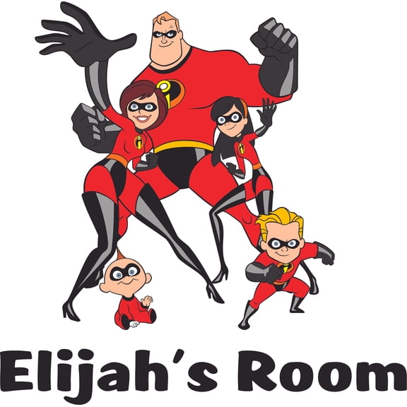 The Incredible Family Movie Cartoon Customized Wall Decal - Custom Vinyl Wall Art - Personalized Name - Baby Girls Boys Kids Bedroom Wall Decal Room Decor Wall Stickers Decoration Size (40x20 inch)