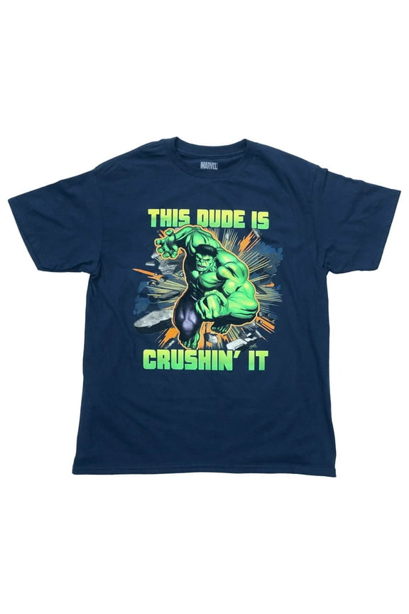 The Incredible Hulk Boys Blue Short Sleeve Dude is Crushing it Tee Shirt XXL 18