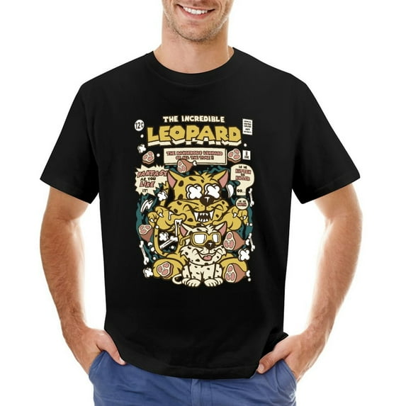 The Incredible Leopard Men’s Graphic T-shirt Vintage Short Sleeve Sport Tee Black 5XL