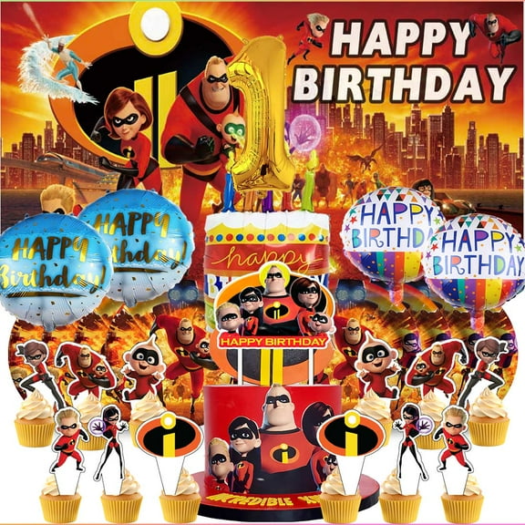 The Incredibles 1st Tableware Balloons Cake Toppers Backdrop Banner Supplies Party Decor Plates Decorations
