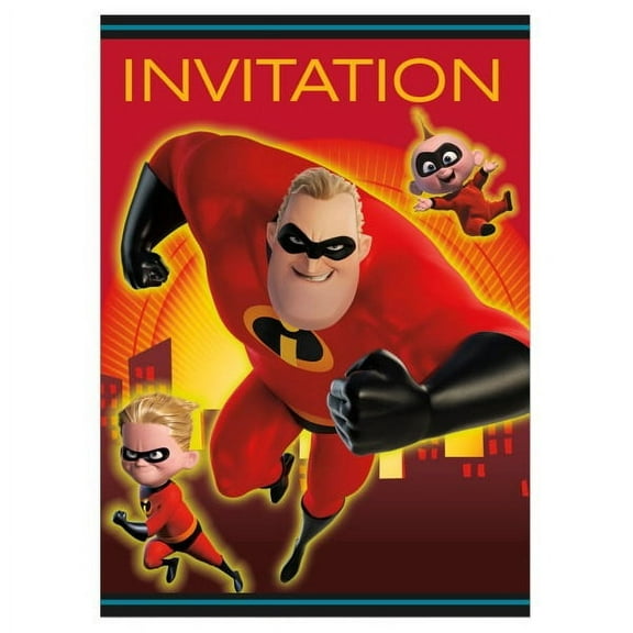 Various The Incredibles 2 Printed Invitations, 8 Count