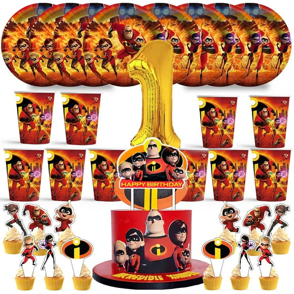 The Incredibles Birthday 1st Cups Party Supplies Plates Fans Decorations Cake Topper Decor