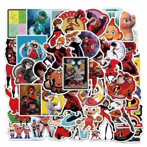 The Incredibles Cartoon Movie Themed Set of 50 Assorted Stickers Decal Set