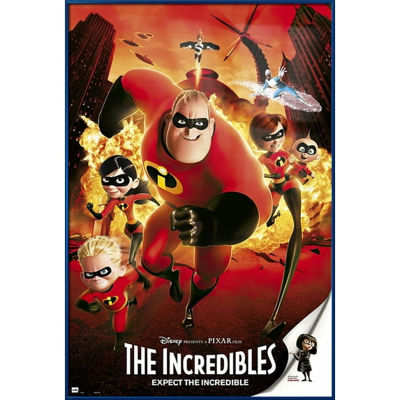 The Incredibles - Framed Disney / Pixar Movie Poster (Regular Style) (Size: 25" X 37") (Metallic Blue Plastic Frame)
