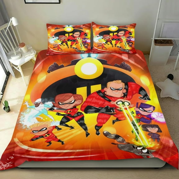 The Incredibles thin bedding set has an iconic print,One duvet cover and two pillowcases.35" x 75"90*190cm