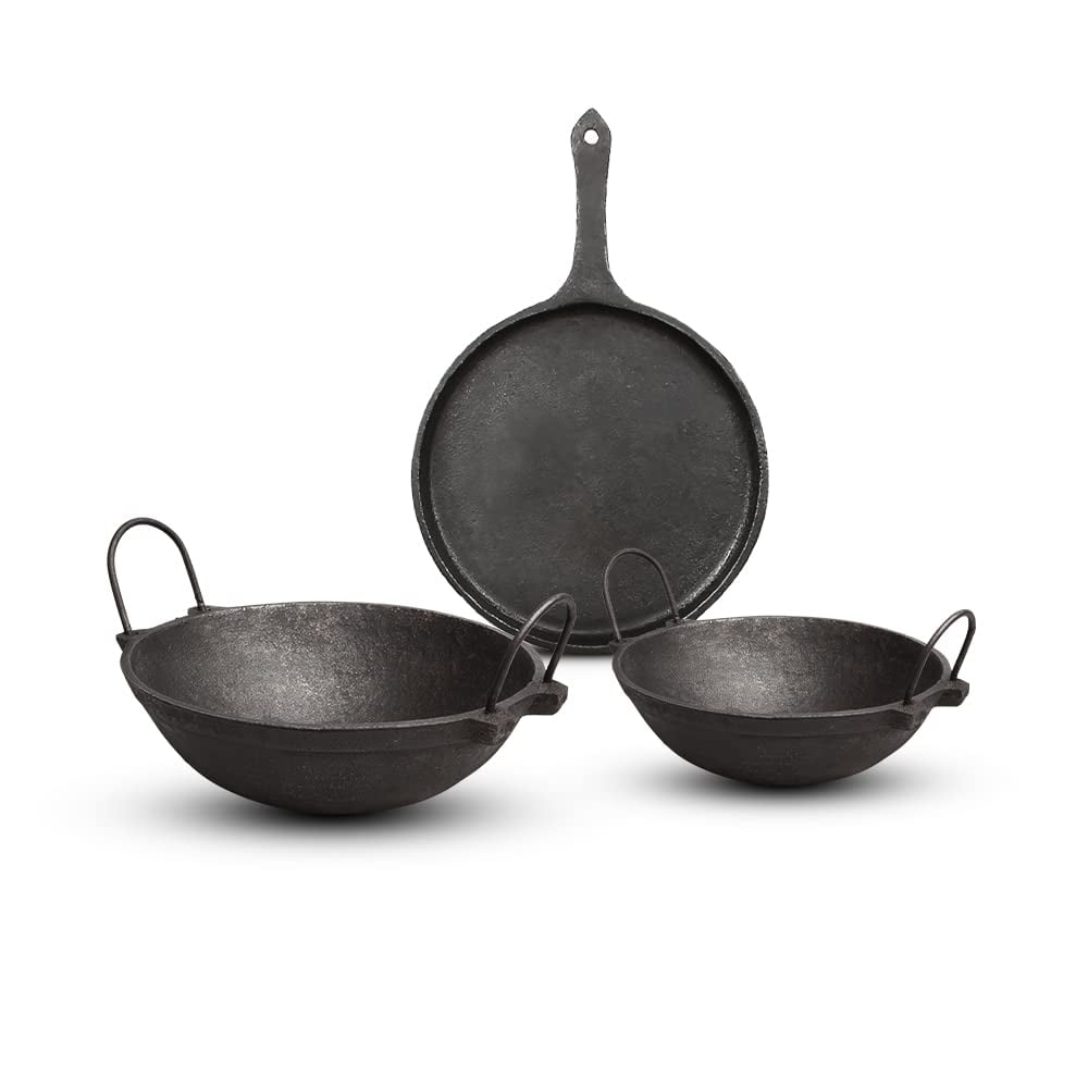 Cast Iron Kadhai Wok for Cooking (Pre-Seasoned, Smooth) by Indus Valley