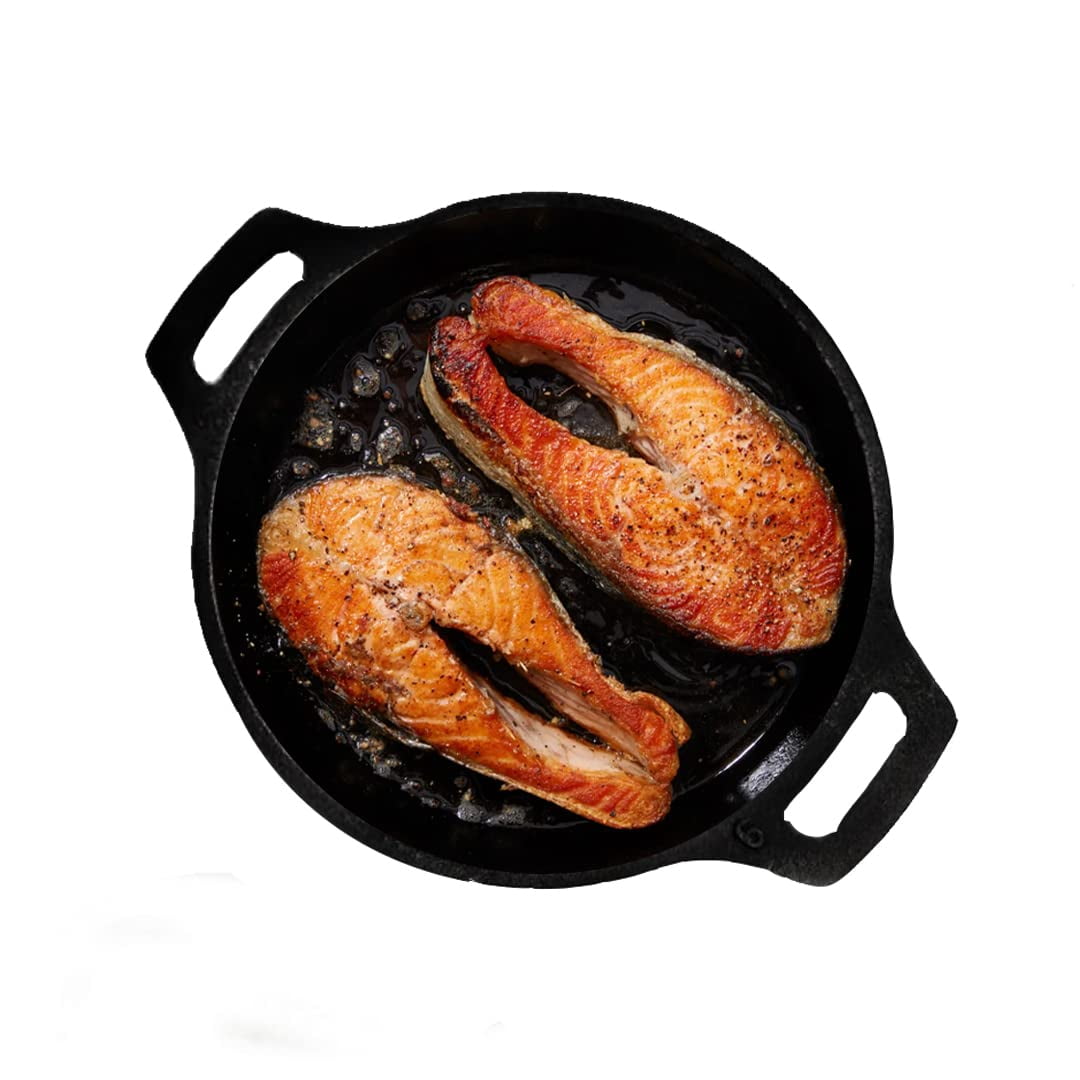 The Indus Valley Cast Iron Fish Fry Pan for Frying/Roasting with Double  Handle, 8.8 Inch, 1.5kg, Gas & Induction-Friendly